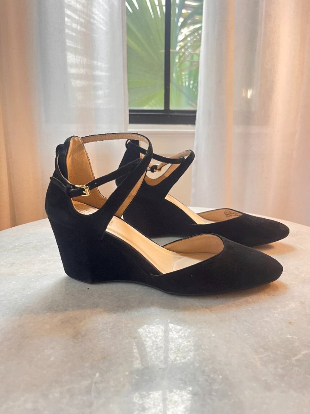 Cole Haan Lacey Wedge Black Suede Ankle Strap Pump | Size 7